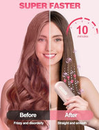 Portable Cordless Hair Straightener Brush for Travel,Mini Hair Straightener Comb with Negative Ion,Hair Straightener Brush Hot Comb for Women, Rechargeable 9600mAh Battery,12 Temp-Setting,Pink
