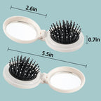 Mini hairbrush, pocket hairbrush with mirror, portable for purse/pocket, travel size (2 Piece Marble 1)
