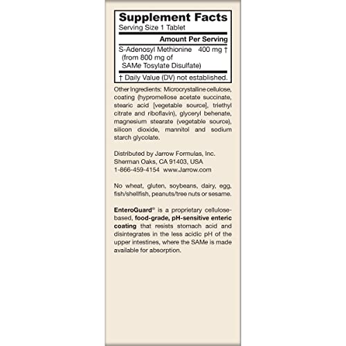 Jarrow Formulas SAMe Supplement 400 mg - 60 Tablets - High Concentration of Active S,S Form - Supports Joint Health, Liver Function, Brain Metabolism, Balanced Mood & Antioxidant Defense - 60 Servings