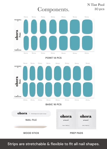 ohora Semi Cured Gel Nail Strips (N Tint Pool) - Blue, Tint, Works with Any UV/LED Nail Lamps, Salon-Quality, Easy to Apply & Remove - Valentine's Day Gel Nail Wraps, Stickers, Romantic Gift Ideas