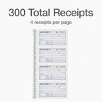 Adams Receipt Book - 300 Sets per Book, for Money and Rent - 2-Part Carbonless - 5-1/4" X 11" - Spiral Bound Receipt Book with Carbon Copies - 4 Receipts Per Page - 3 Pack