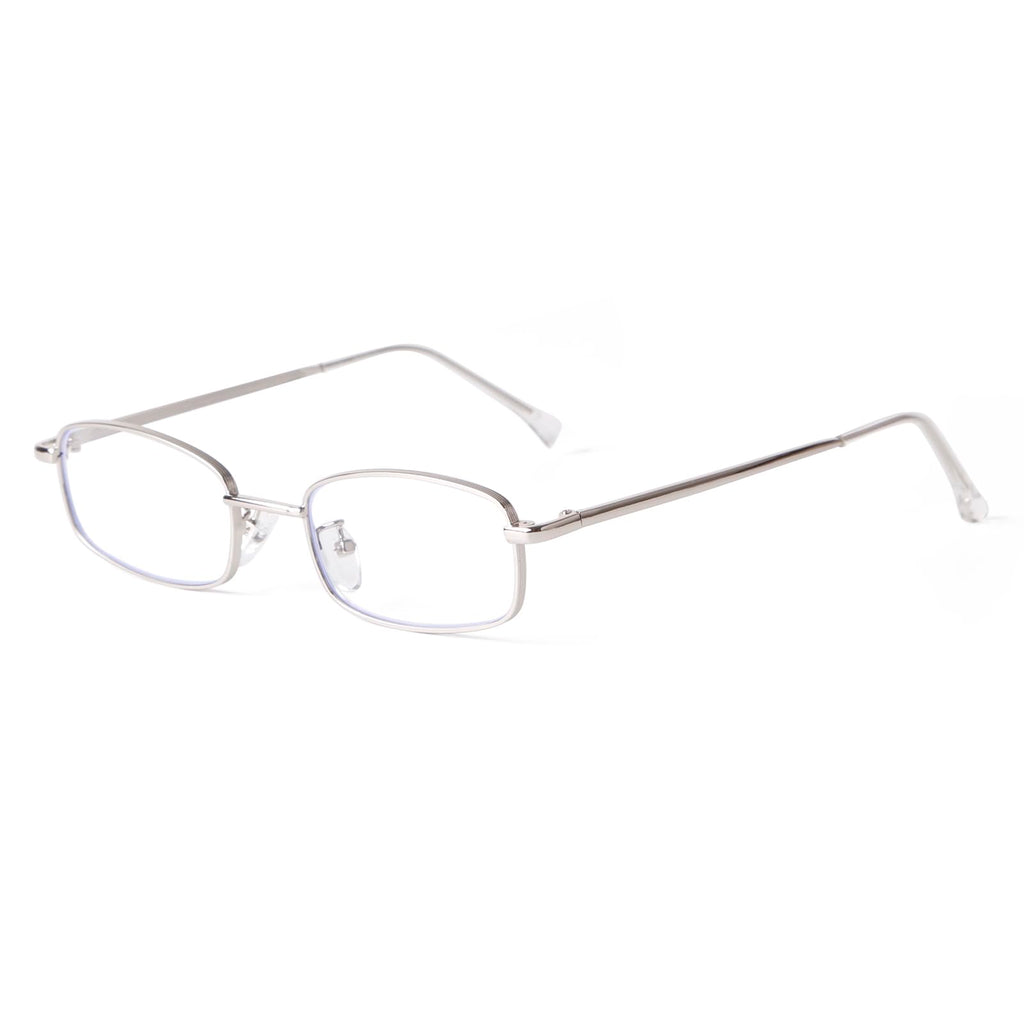 ADE WU Fashion Rcetangle Blue Light Glasses for Woman Men Cute Office-siren Small Thin Narrow Y2k Fake Glasses Unisex Style, Silver Frames 51mm