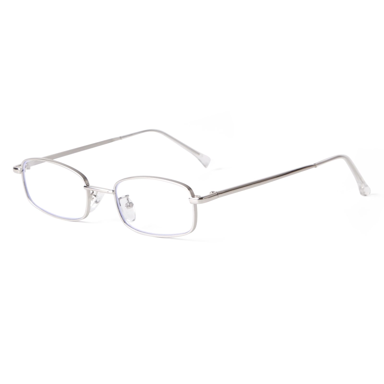 ADE WU Fashion Rcetangle Blue Light Glasses for Woman Men Cute Office-siren Small Thin Narrow Y2k Fake Glasses Unisex Style, Silver Frames 51mm
