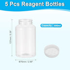 PATIKIL 5 Pcs 500ml Reagent Bottles, PET Wide Mouth Round Bottles with Screw Cap for Lab Water Reagent Liquids Solid Sample Storage Seal, Transparent