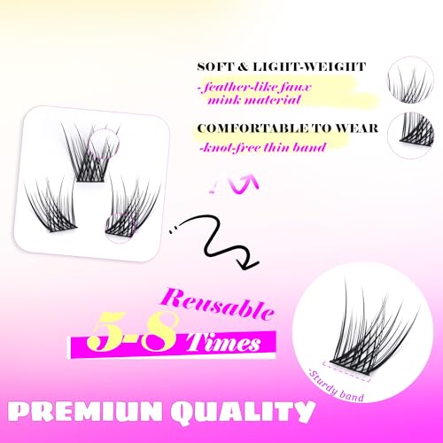 GAQQI Lash Clusters, GQ03 False Eyelashes DIY Lash Extensions C Curl 168PCS Cluster Lashes 14MM, Wispy and Natural Lash Wisps (GQ03,14mm,C Curl)