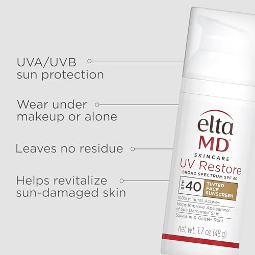 EltaMD UV Restore Tinted Sunscreen for Face SPF 40, Tinted Mineral Sunscreen for Sun Damaged Skin Repair Face, Anti Aging Zinc Oxide Moisturizer Formula, 1.7 oz