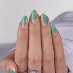 BTArtbox Press On Nails Almond - Spring Green French Tip Press On Nails Short for Gift, Light Weight Nail Tips, Natural Fake Nail with Glue, Glue On Nails in 16 Sizes - 30 Nail Kit, Turquoise