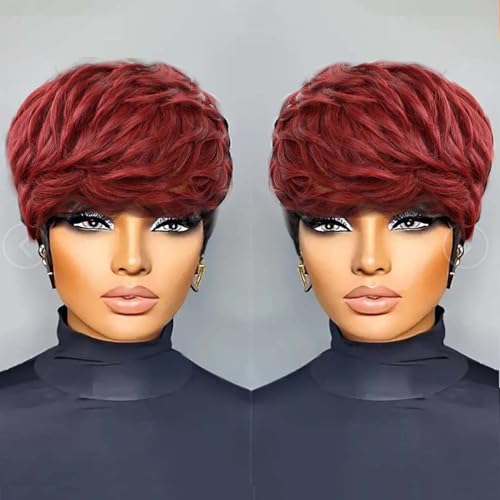 Pixie Cut Wig Human Hair Short Pixie Cut Wigs for Black Women Human Hair Glueless Pixie Wig Short Layered Brazilian Virgin Human Hair Wigs For Women Color P1B99J