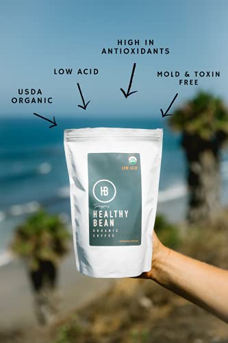 Healthy Bean Organic Espresso Ground Coffee - USDA Ground Coffee Dark Roast - Low Acid for Sensitive Stomachs, Strong and Rich Flavor, Clean and Healthy - Dark Espresso, 11oz