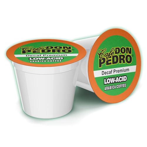 Cafe Don Pedro Decaf Premium Low Acid Coffee Pods For Keurig K-cup - Enjoy Tasty Coffee For Sensitive Stomach - 72 Low Acid Coffee K cups 100% Arabica, Stone Ground