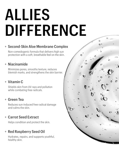 Allies of Skin - The One SPF 50 Invisible Sunscreen Gel with Vitamin C, Green Tea, Carrot Seed, Red Raspberry Seed Oil & Licorice Root, and 5 Antioxidants & Skin Conditioners. 50 ml/ 1.7 oz