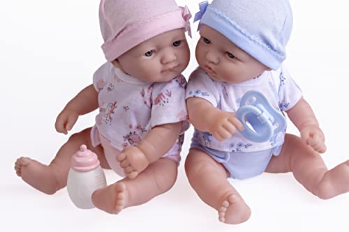 JC Toys Berenguer Boutique Realistic La Newborn 12.5" Washable Vinyl Twins | Blue and Pink Themed Gift Set with Reusable Diaper, Caps, Shirts, Pacifier, Bottles and Birth Certificate