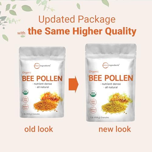 Organic Bee Pollen Granules, 1lb | Pure Fresh Harvest, Natural Superfood, Raw Sweet Flavor | Rich in B Vitamins, Minerals, Protein, & Antioxidants | Keto, Non-GMO