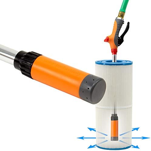 Jet Stream Spa & Pool Filter Cleaner Dual Tool Set with Fan Spray Head for Outer Pleats + Long-Reach 360° Cartridge Core Cleaning Wand