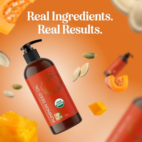 Pumpkin Seed Oil Organic Certified - 100% Pure Organic Pumpkin Seed Oil for Hair Growth and Anti Aging Face Oil - Organic Hair Oil for Dry Hair and Growth - Virgin Cold Pressed & Unrefined (16oz)