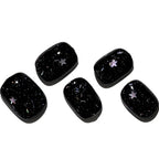 GLAMERMAID Press on Nails Extra Short Squoval, Spring Summer Handmade Glitter Black Star Gel Glue on Nails, 24Pcs Glossy Round Reusable UV Finish Fake Nails Acrylic False Nails Manicure Kits for Women
