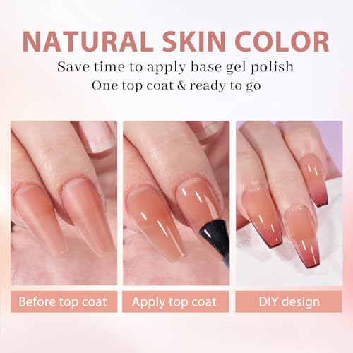 BTArtbox XCOATTIPS Gel Nail Kit - Medium Coffin Press on Nails Pre-applied Tip Primer with Gel Glue and Top Coat, Brown Fake Nails for Daily Nail Art