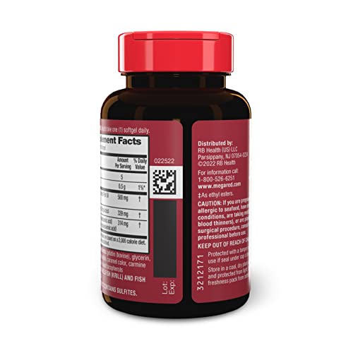 Megared Omega-3 Fish Oil + High Absorption Krill Oil 500mg Softgels, MegaRed Advanced 4in1 (80 count in a bottle) Concentrated Omega-3 Fish & Krill Oil Supplement