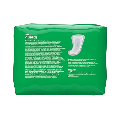 Amazon Basics Men's Incontinence Guards, Maximum Absorbency, Moisture-Wicking with Odor Protection, One Size Fits Most, 104 Count (2 Packs of 52)