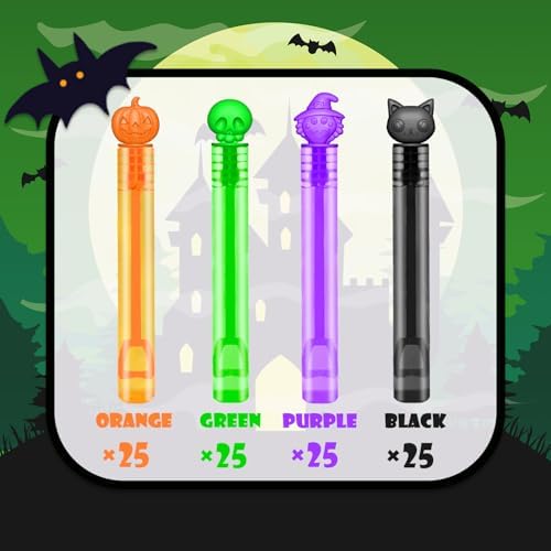 Bulk Halloween Giveaways Handouts Prizes for Kids 100 PCS, Mini Bubble Wands for Toddlers, Bulk Small Halloween Toys Gifts Party Favors Goody Bag Stuffers Fillers Items for Pinata Birthday Classroom