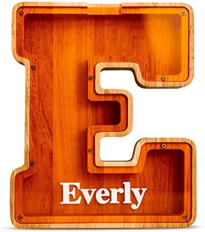 Summidate Customized Name Large Wooden Piggy Bank for Kids Boys Girls Alphabets Letter A-Z Coins Bills Money Change Bank Box Initial on Clear Cover (Laser Engraved) (Alphabet-O, Personalized-9")