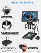 7'' Digital Microscope 1200X, 12MP 1080P Photo/Video Microscope for Adults Soldering Coins,Metal Stand,Wired Remote,10 LED Fill Lights,PC View,Windows/Mac - Black