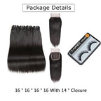 Liang Dian 16 Inch Human Hair Bundles Natural Color 4 Bundles With 14" Closure 12A Brazilian Virgin Hair 100% Unprocessed Straight Human Hair Bundles(16" 16" 16" 16" with 14" Closure)