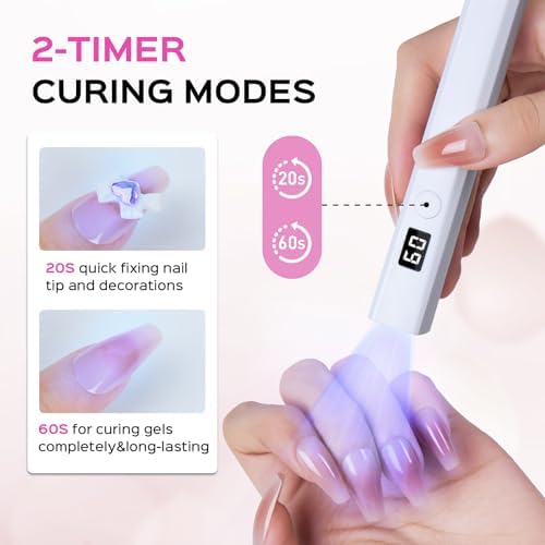 Handheld UV Light for Gel Nails, 5W LED Nail Lamp, Portable Mini Nail Dryer with Stand & LCD Screen, Nail Lamp for Fast Curing (White)