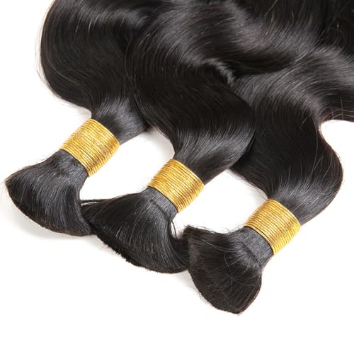 Boho Knotless Braids Human Hair Micro Braids Extension Hair Body Wave Human Bulk Hair 16"18"20" 1pack (3bundles(300g) Natural Black Color