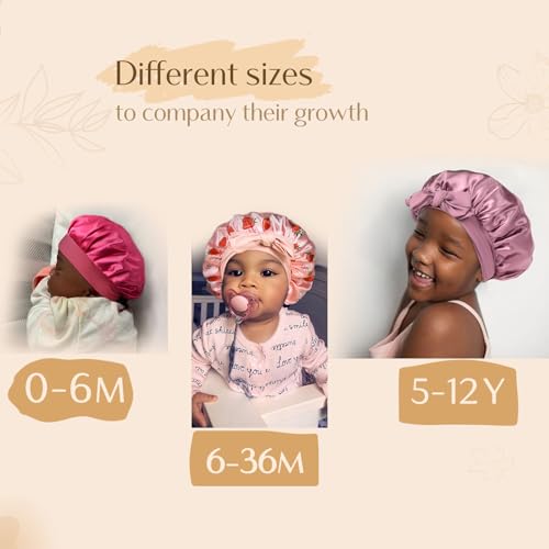 YANIBEST 2 PCS Baby Bonnet Silk Satin Bonnet for Kids Sleeping Cap Curly Natural Hair Silk Bonnets for Girls Boys Infant