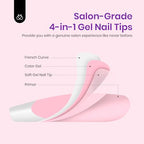 Beetles French Gel Nail Tips -White French Tip Press on Nails Medium Almond Pre-applied Tip Primer & Base Coat, No Need to File Fake Nails Pink Valentine's Day Gift for Women