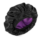 Silk Bonnet for Sleeping Women Double Layer Satin Bonnet Hair Bonnet with Elastic Tie Band Adjustable Bonnet for Curly Hair（Black and Purple）