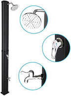 VINGLI Solar Heated Shower, 9.3 Gallon Outdoor Shower with Shower Head and Foot Shower Tap，for Outdoor Backyard Poolside Beach Pool Spa,Black (9.3 Gallon)
