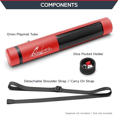 Quiver Time Red XL Orion Playmat Tube - TCG MtG Playmat Tube Case Bag with Waterproof Zipper, Hidden Dice Pocket, Adjustable Removable Shoulder Strap, See-Through Window, Fits 14" and 15" playmats