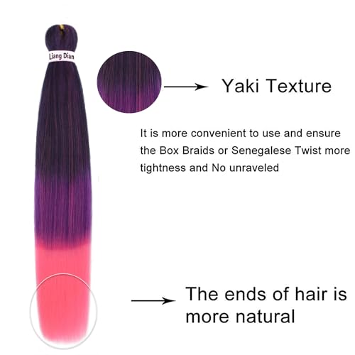 Liang Dian Braiding Hair Pre Stretched 36 Inches 8 Packs Synthetic Fiber Crochet Twist Braids Yaki texture Braiding Hair Extensions (36 Inch,1B/Purple/Pink)