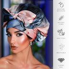 100% Mulberry Silk Bonnet for Sleeping with Ties – Adjustable 19 Momme Double-Layer Reversible Hair Wrap – Stay-On Sleep Bonnet for Women, Long Curly Hair, Natural Hair Care, Real Silk Night Cap – Handmade in USA (Blue and Blush)
