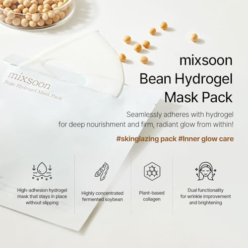 mixsoon Hydrogel Collagen Mask (35gX5ea) Plant-Based Nutrition, Radiance, Hydration All-In-One Firming, Ingredients Absorbing Over Time Korean Bean Essence Korean Collagen Mask