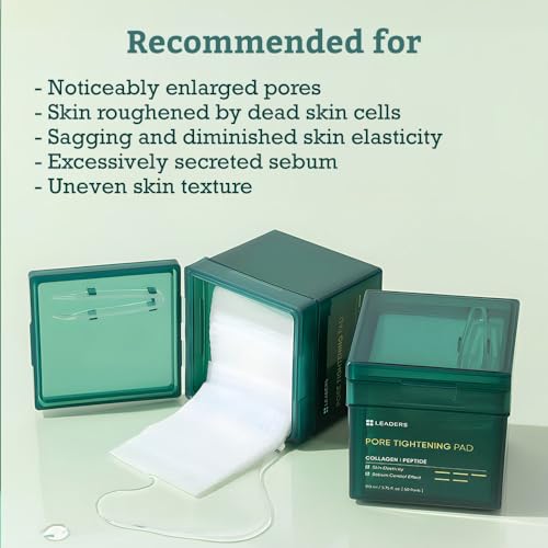 LEADERS Pore Tightening Toner Pad - Triple-Action Pore Improvement Skin Elasticity| Vegan-Certified | Clinically Proven Efficacy | Korean Skincare 50 Pads x 170ml