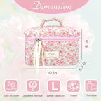 Makeup Bag Large Travel Quilted Cosmetic Makeup Bag Organizer, Floral Cotton Coquette Aesthetic Toiletry Bag for Women Girls (Pink Floral-L)