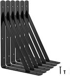 Heavy Duty Shelf Brackets 12 x 8 inches, 6 Pack Black Metal Shelves Supports, Load Capacity: 600 lb, Wall Mounted Angle L Floating Shelf Bracket, Rough Texture Powder Coating, HOME MASTER HARDWARE