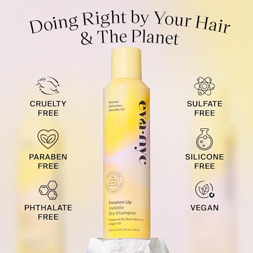 Eva NYC Freshen Up Invisible Dry Shampoo, Cleansing Dry Shampoo for Women of All Hair Types, Non Toxic Shampoo with Argan Oil & Rice Starch, GMO-Free Hair Dry Shampoo, Leaves No White Residue, 5.3 oz