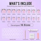 BTArtbox Press on Nails Short - French Tip Press On Nails Square, Silver Glue On Nails, Long Lasting & Natural Stick On Nails in 16 Sizes - 30 Fake Nails Kit, Rock Star