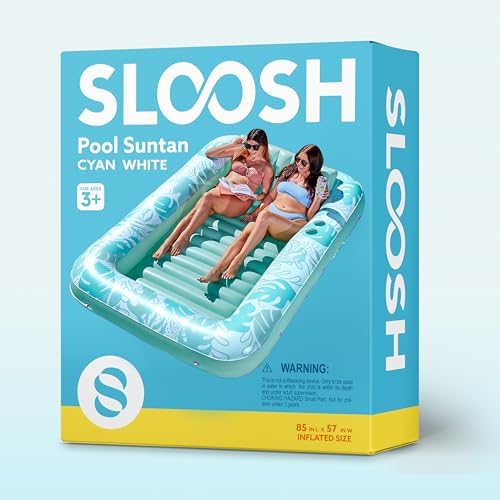 SLOOSH Inflatable Tanning Pool Lounger Float,85" x 57" Extra Large Pool Floats Adult with Pillow,4 in 1 Suntan Tub Raft Floatie,Sunbathing Bed Lounge Blow Up Ball Pit Party Gifts,XL-Cyan White