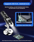 T TAKMLY Wireless Digital Microscope Handheld USB HD Inspection Camera Magnifying Glass with Light, 50x-1000x Magnification with Stand Compatible with iPhone, iPad, Samsung Galaxy, Android, PC
