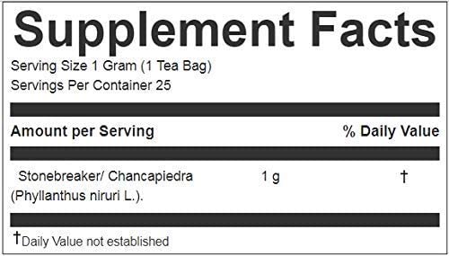 Stone Breaker Chanca Piedra Herbal Tea - 100% Naural from Peru ( 25 Tea Bags ) Natural Kidney Cleanse & Gallbladder Stones Support– Detoxify Urinary Tract, Flush Impurities, Clear Urinary System
