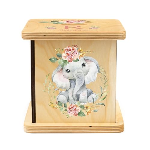 Wooden Piggy Bank for Kids and Adults, Personalized Gift Handmade in USA by BloomOwl, Custom Piggy Bank, Personalized Banks for Kids, Gifts for Baby Boys and Girls (Elephant- Coral)