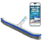440 Heavy Duty Pool Brush - 18-inch Extra-Wide Metal Brush Head with Stainless Steel Wire Bristles & Curved Edges for Cleaning Pool Tiles, Walls, Floor, Steps (Stainless Steel)