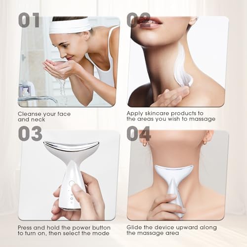 Face & Neck Massager | White LED Red-Light-Therapy-for-Face and Neck, Red Light Therapy Wand, 3 Color Led Face Neck Massager for Skin Care