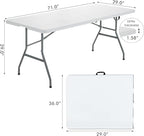 6ft Portable Folding Table Heavy Duty – White Plastic Picnic Party Table with Handle for Camping, Backyard BBQ, Vendor Events, Christmas Use