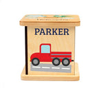 Wooden Piggy Bank for Kids and Adults, Personalized Gift Handmade in USA by BloomOwl, Custom Piggy Bank, Personalized Banks for Kids, Gifts for Baby Boys and Girls (Transportation)